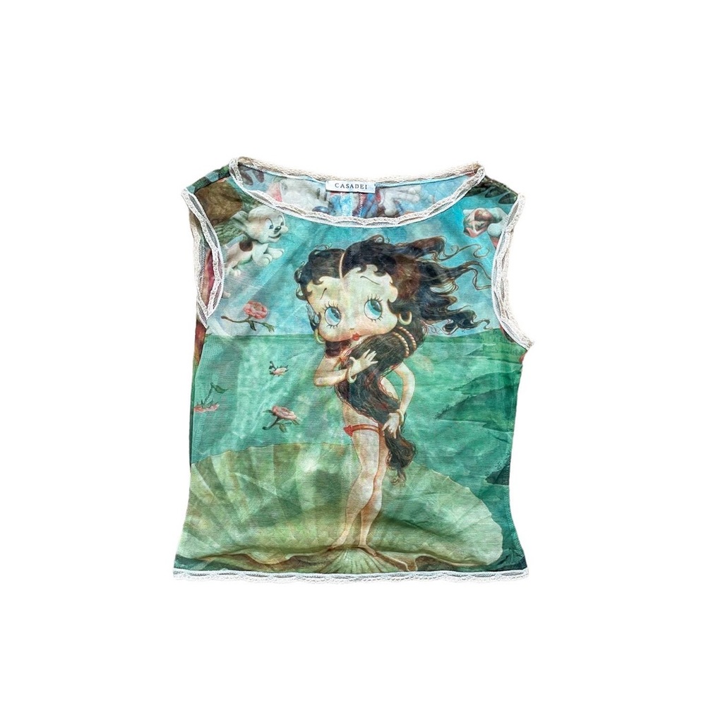 RARE 90’s Vintage Eletra Casadei Betty Boop’Birth of Venus’ mesh tank NO FLAWS